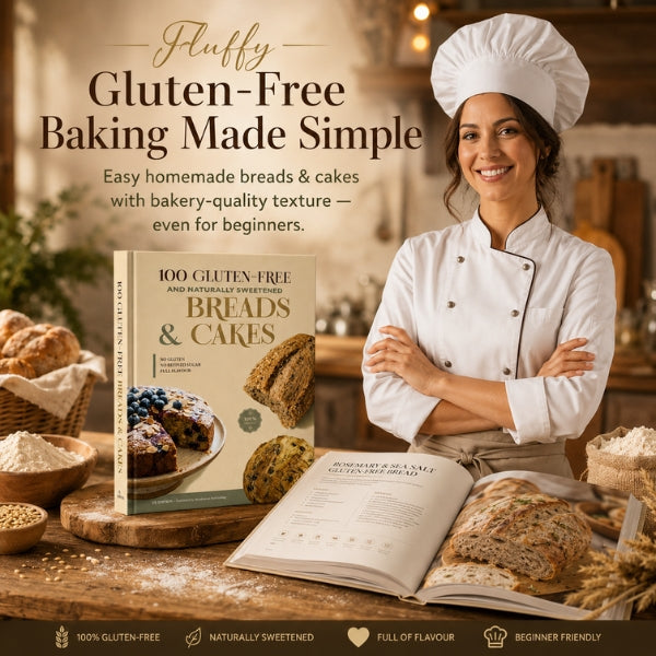 Freshly baked gluten-free loaves cooling on a kitchen worktop